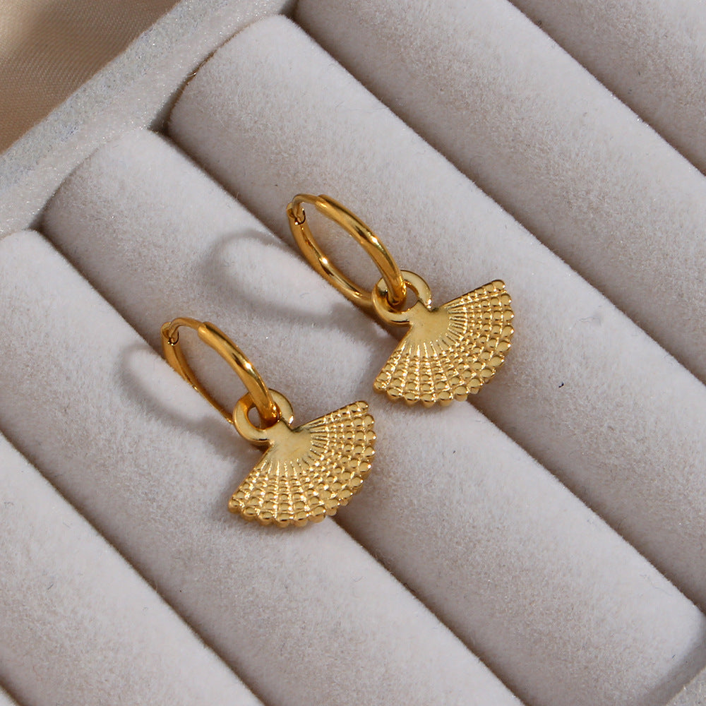 Minimalist Geometric Stainless Steel Bohemian Fan-Shaped Earrings for Women with Electroplated Finish