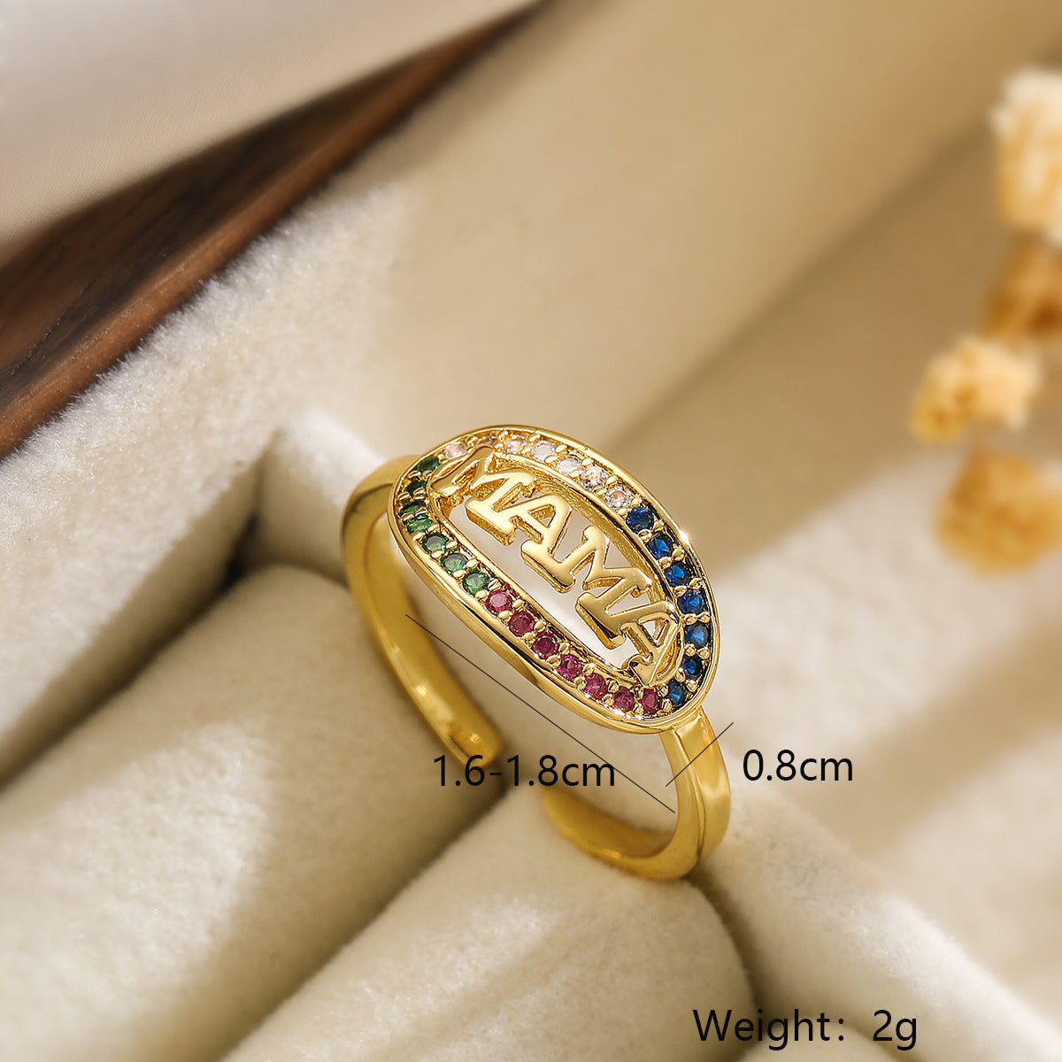 Minimalist Geometric Open Ring for Women Made of Brass with 18K Gold Plating and Zircon Inlay