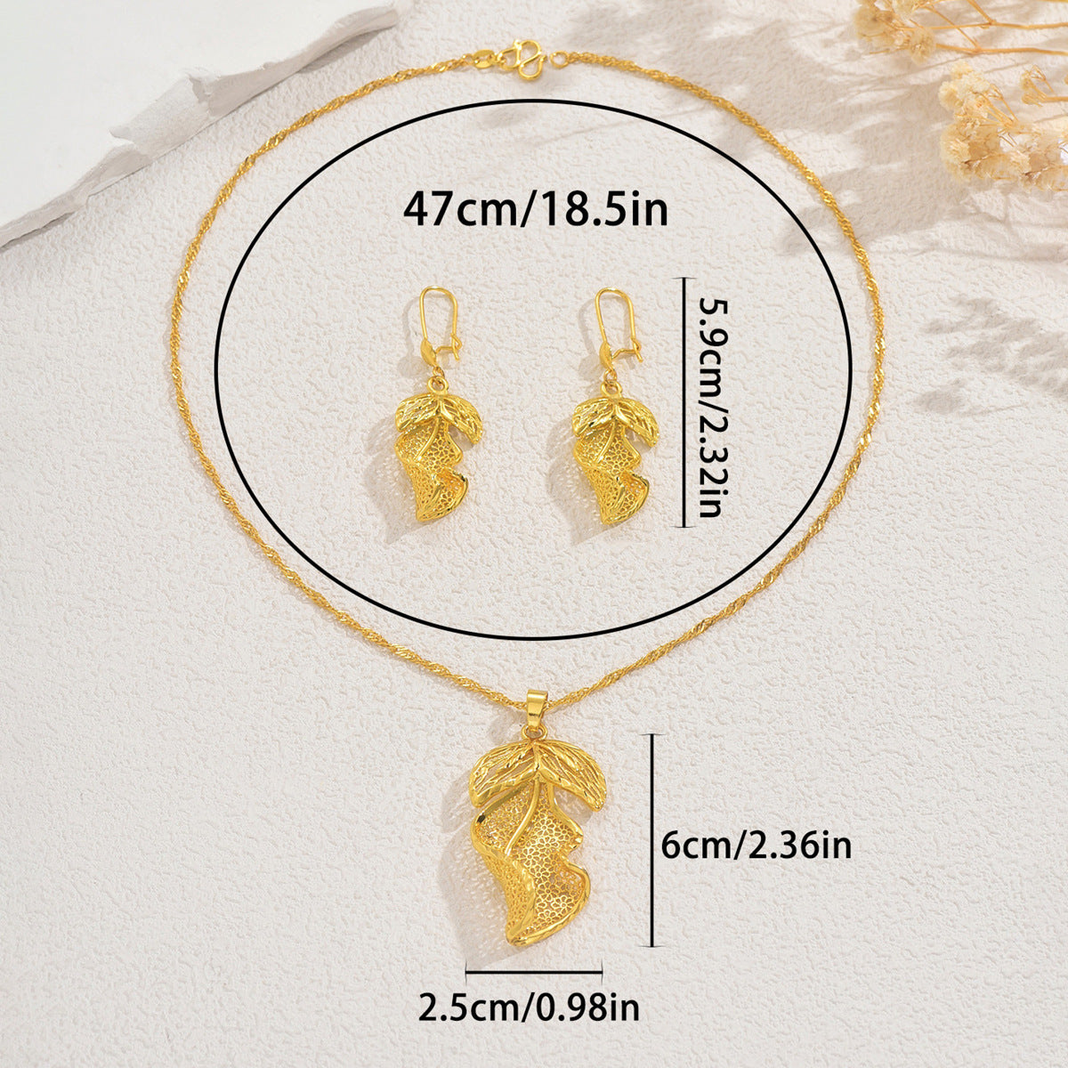 Parure di collana e orecchini da donna placcati in lega di zinco a forma di foglia, in stile minimalista