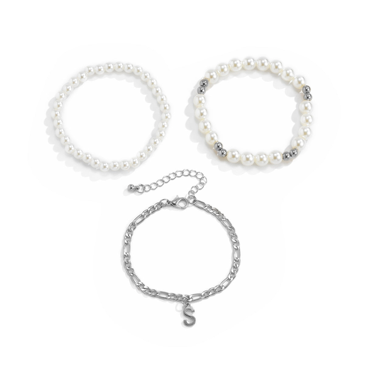 Bohemian Vintage Geometric Letter Faux Pearl Woven Bracelet for Women
