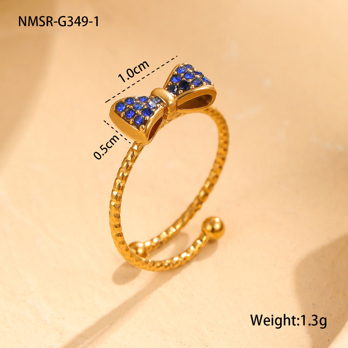 Anillo de acero inoxidable con forma de lazo, engaste de diamantes de imitación, estilo minimalista y lujoso para mujer