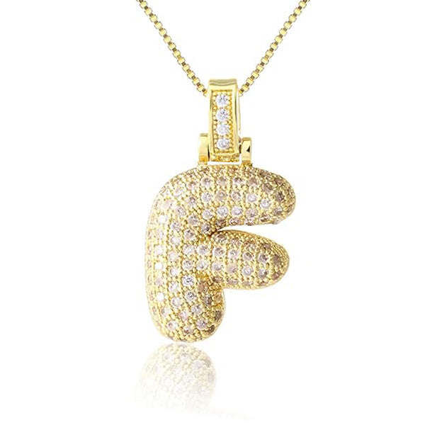 14K Gold Plated Brass Letter Pendant Necklace with Cubic Zirconia Inlay Box Chain for Women
