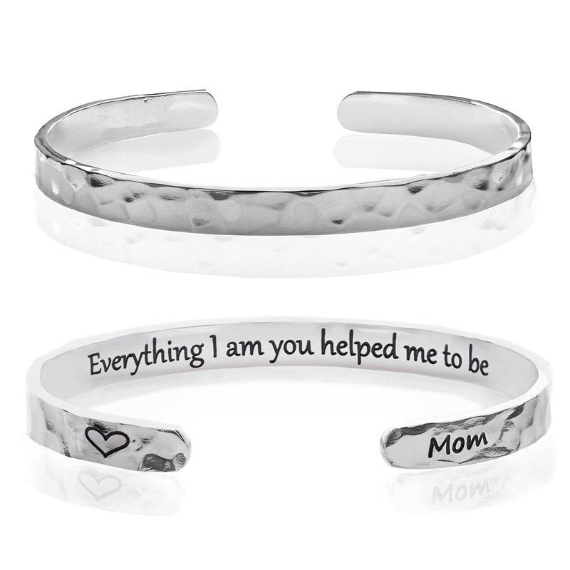 Minimalist Stainless Steel Engraved Open Moon Surface Textured Hammered Bracelet