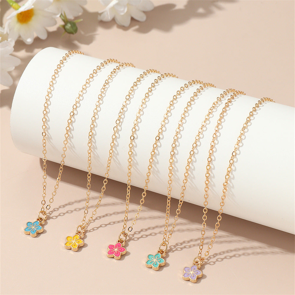 Juego de collar minimalista de aleación con forma de flor para niños con diseño de cadena cruzada