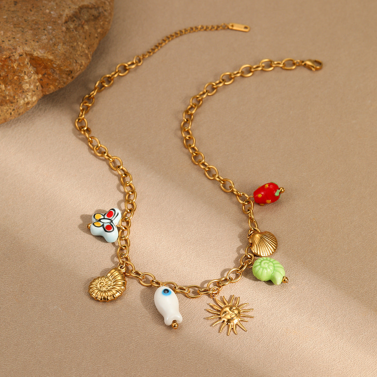 Fashionable Ocean-Themed Tassel Necklace with Seashell and Conch Pendant in Stainless Steel with Plated Finish for Women