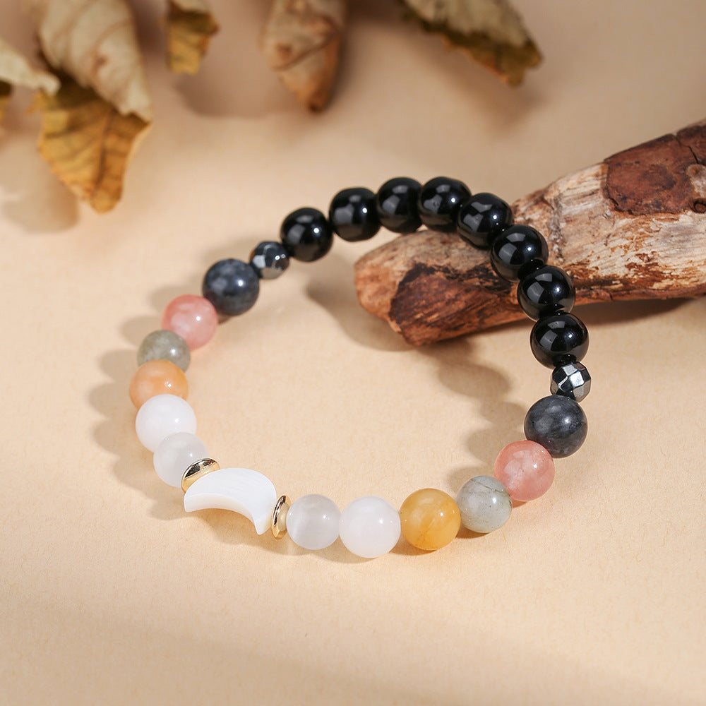 Minimalist Moon Cat's Eye Crystal Beaded Bracelet for Women