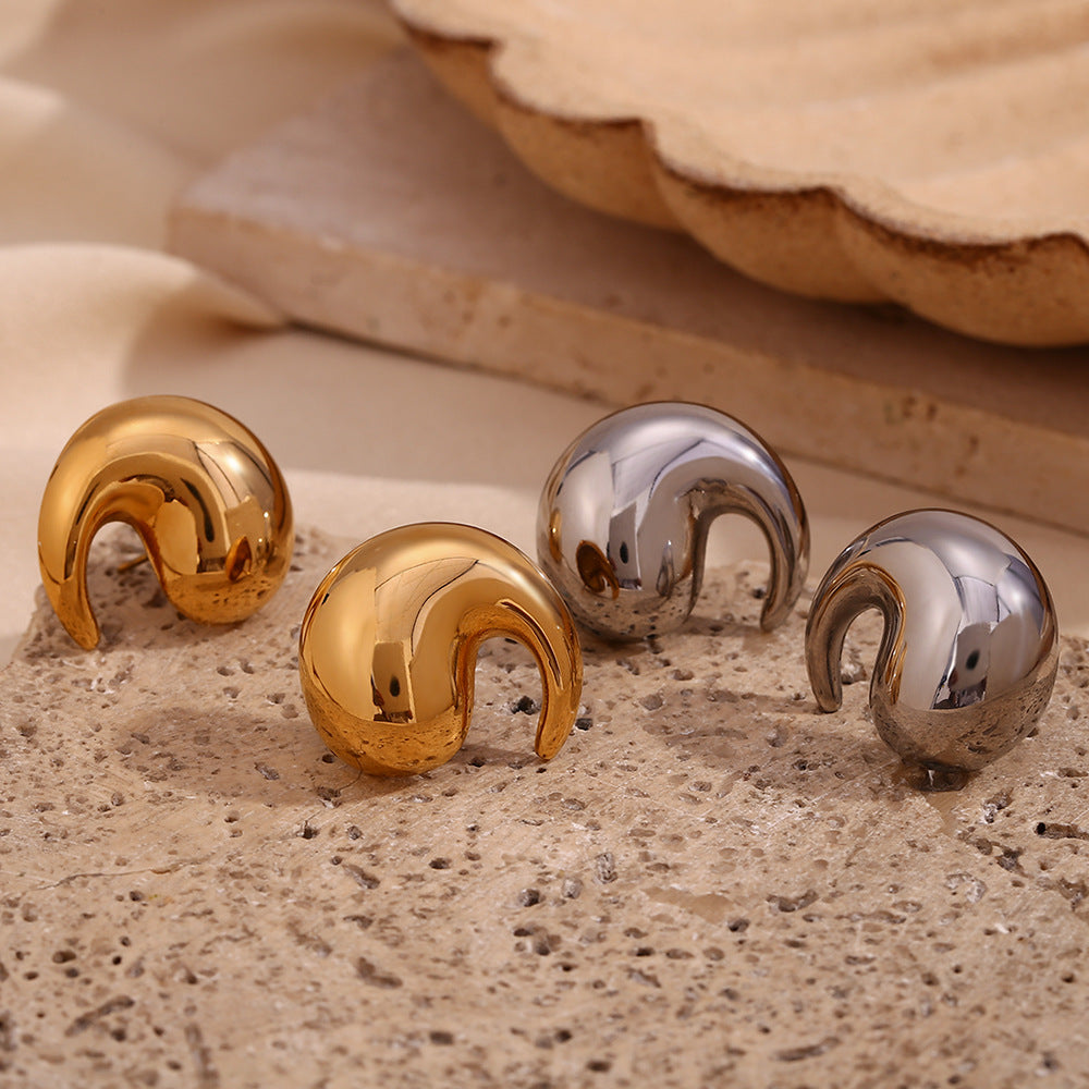 Orecchini a perno da donna geometrici a onda in acciaio inossidabile placcati oro 18K