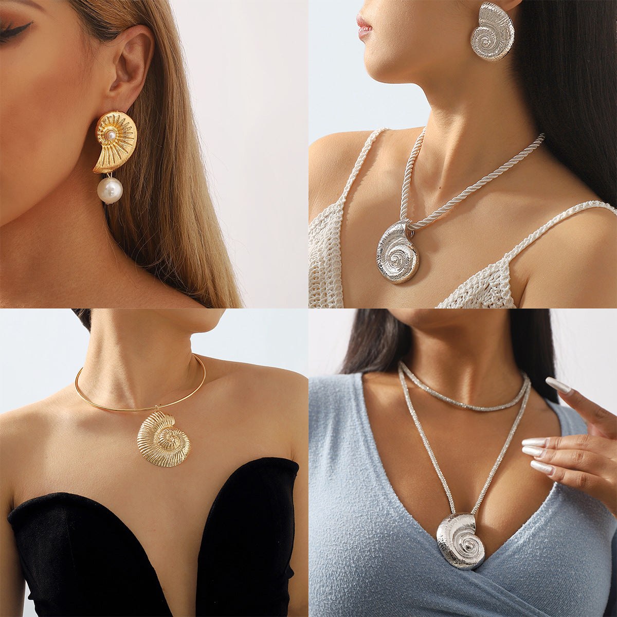 Collar con colgante de estrella de mar y concha personalizado para mujer con colgante de aleación de forma geométrica, acabado galvanizado, estilo playero, joyería minimalista