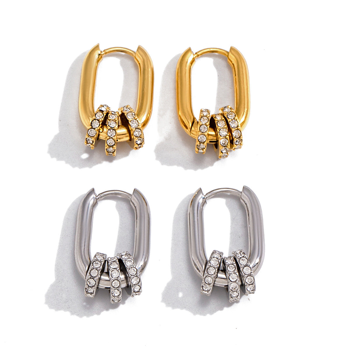 Minimalist Stainless Steel Round Oval Hoop Earrings Plated Finish for Women