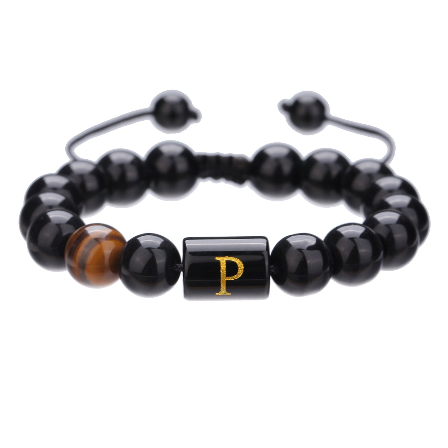 10mm Round Agate Beaded Bracelet with Alphabet Letters Adjustable Unisex