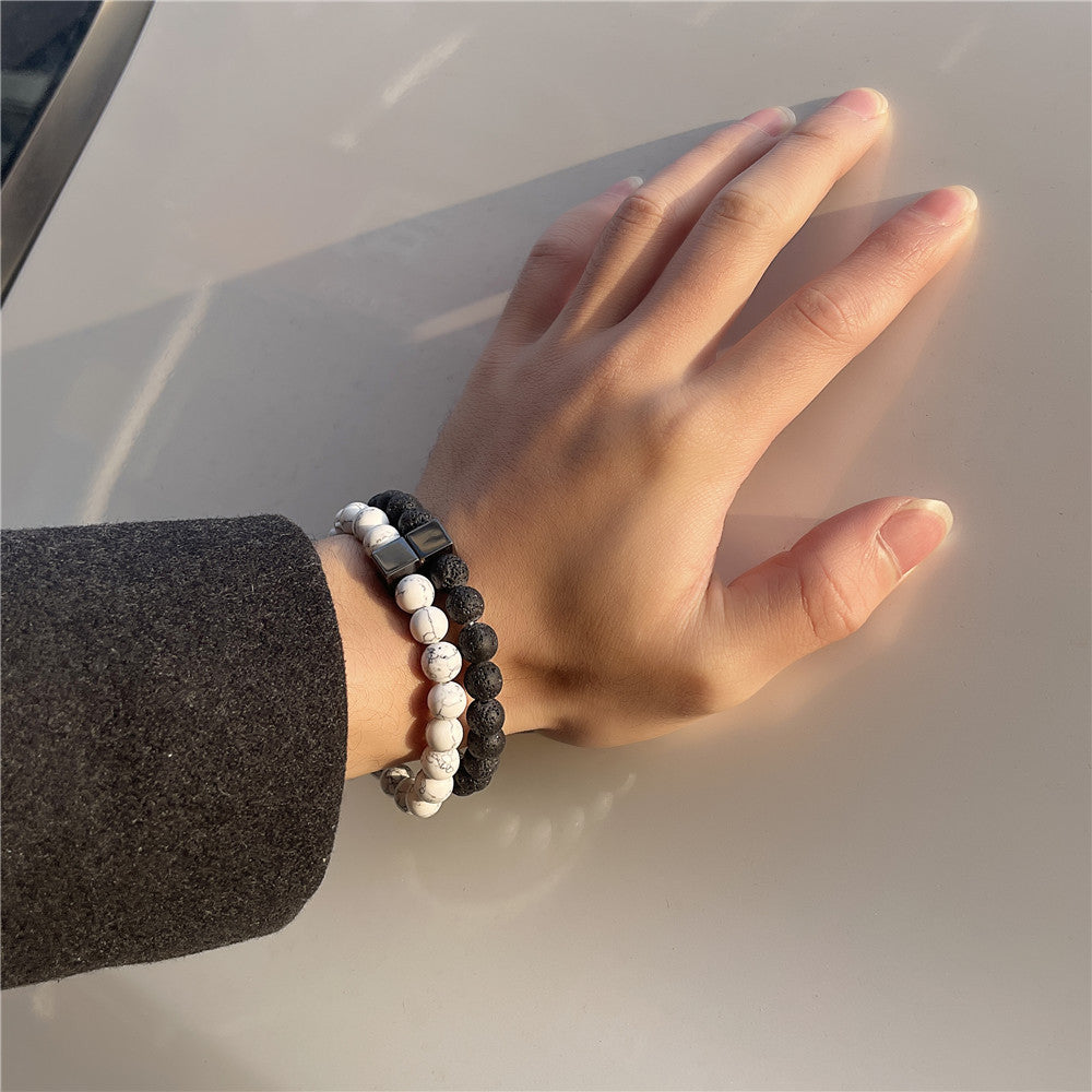 Set di bracciali a strati Punk Dark con ossidiana nera, occhio di Allah e ciondoli a forma di corona in zircone, unisex