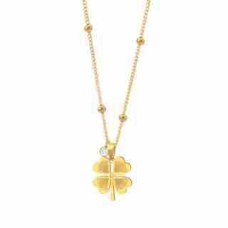 Elegant 18K Gold Plated Stainless Steel Floral Rhinestone Necklace for Women