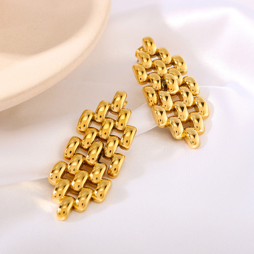 Minimalist Geometric Hollow Stainless Steel Earrings with Vacuum Plated 18K Gold Finish for Women