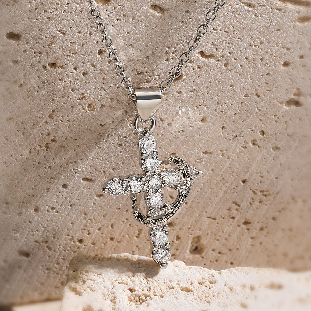 Minimalist 18K Gold Plated Brass Cross Pendant with Cubic Zirconia Inlay for Women