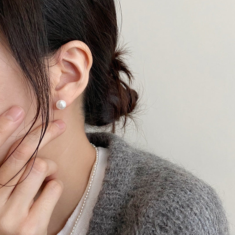 Minimalist Sweet 925 Sterling Silver Teardrop Baroque Pearl Inlay Earrings for Women