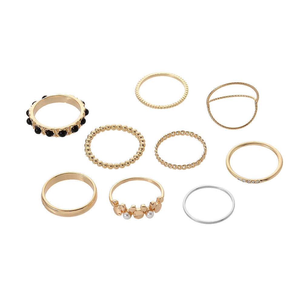 Minimalist Casual Geometric Round Alloy Plated Ring Set with Pearl Inlay