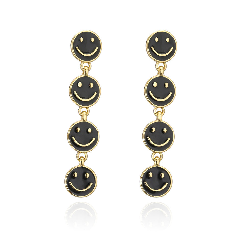 Original Design Geometric Copper Earrings with Enamel Smile Charm for Women