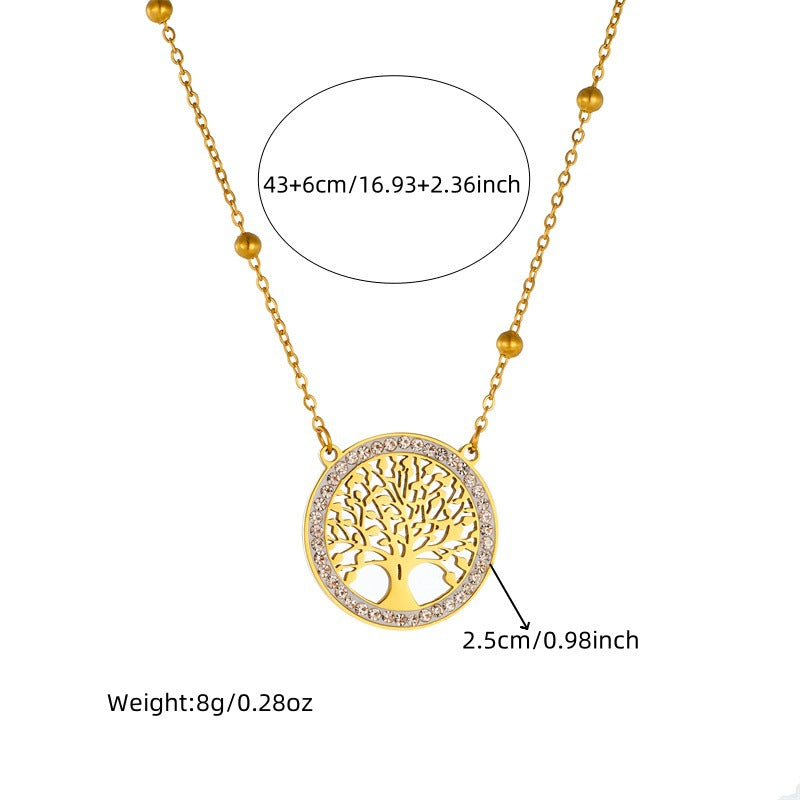 Fashion Office Stainless Steel Plated Round Tree of Life Pendant Necklace and Earrings Set