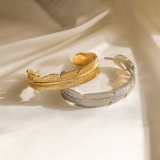Fashion Vintage Micro-Set Irregular Open Cuff Bracelet 18K Gold Plated Stainless Steel for Women