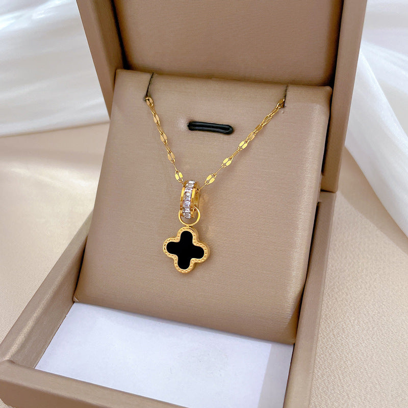 Minimalist Geometric Titanium Steel Collar Chain with Clover Pendant