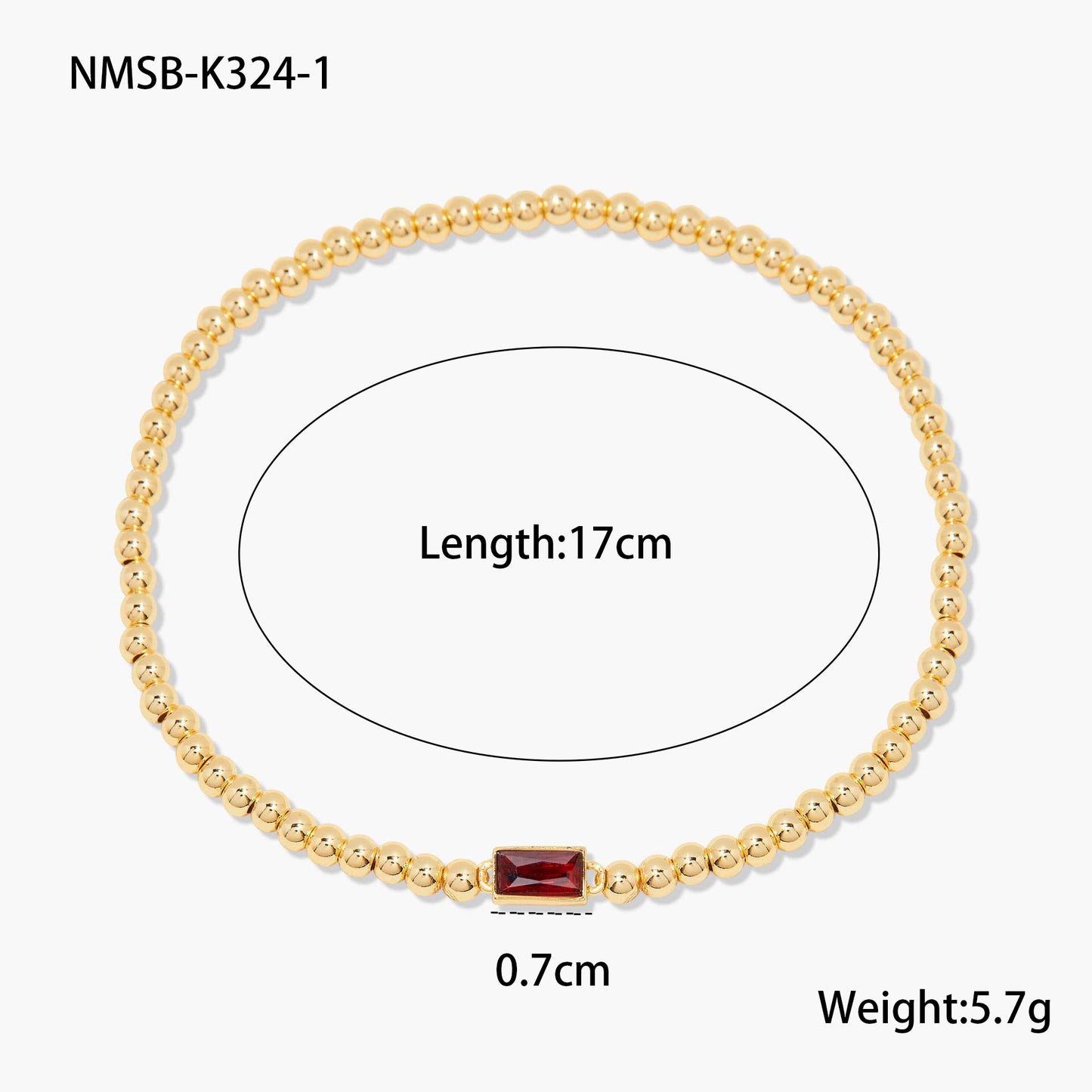 Fashionable OL Style Geometric Stainless Steel Beaded Bracelet with 18K Gold Plating and Colorful Zircon Birthstone Accents