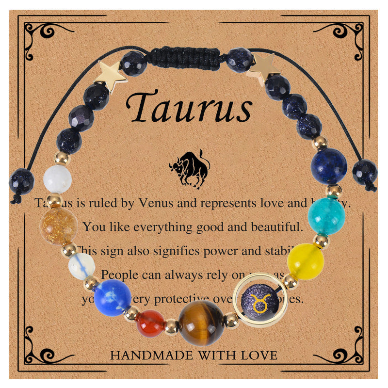 Elegant Geometric Natural Stone Obsidian Crystal Blue Sandstone Bracelet Unisex Zodiac Galaxy Universe Star Beaded Bracelet