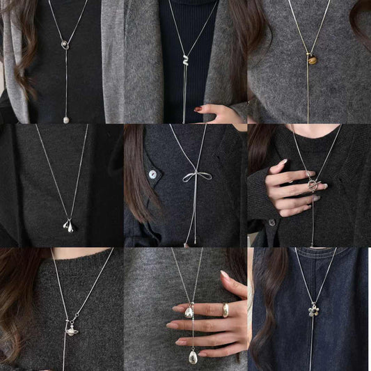 Minimalist Geometric Pendant Necklace in Plated Copper for Women, Lightweight Luxury Sweater Chain
