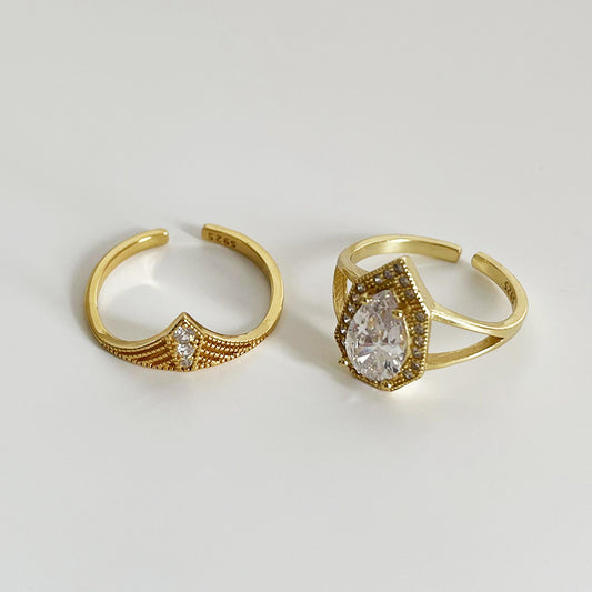 Anillo chapado en plata de ley 925 con circonita cúbica, diseño geométrico minimalista vintage