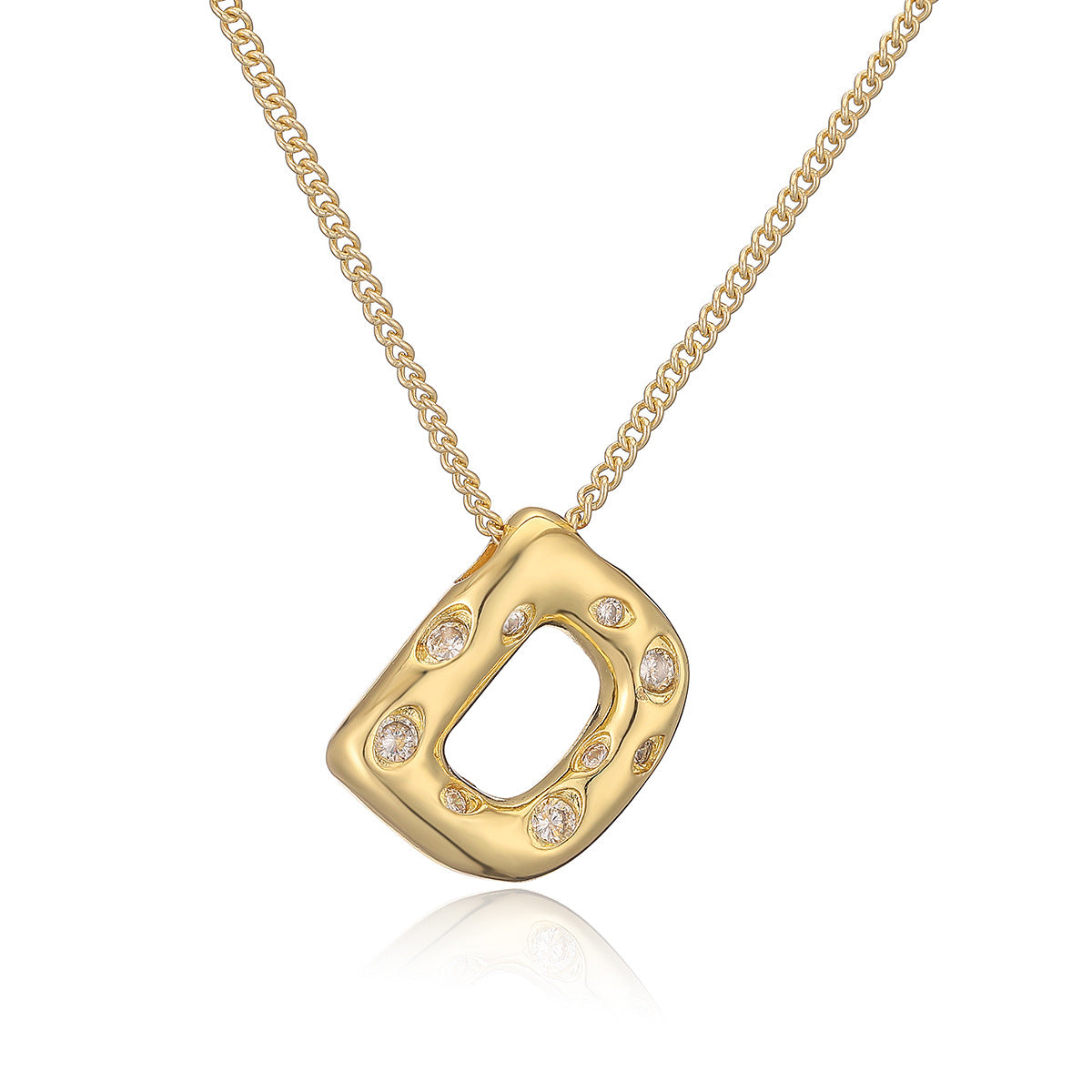Collana da donna con ciondolo a lettera geometrico minimalista in ottone con placcatura in oro e intarsi in zircone