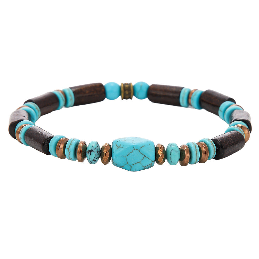 Bohemian Ethnic Geometric Wood Turquoise Bracelet for Unisex
