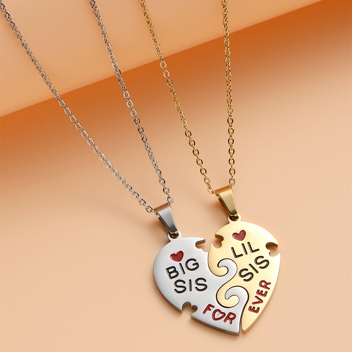 Minimalist Heart-Shaped Stainless Steel Pendant Necklace with Plated Titanium Steel Charm, Two-Piece Separable Friendship Puzzle Design for Women and Men