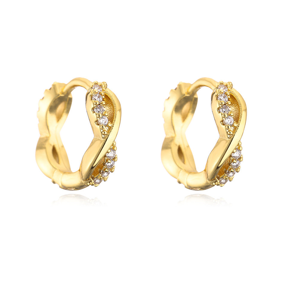 Orecchini a cerchio irregolari geometrici minimalisti da donna in rame con placcatura in oro e zirconi micropavé