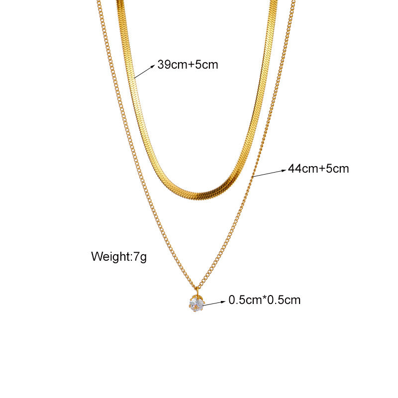 Minimalist Geometric Titanium Steel Plated Multi-Layer Clavicle Necklace with Rhinestone Accents for Women