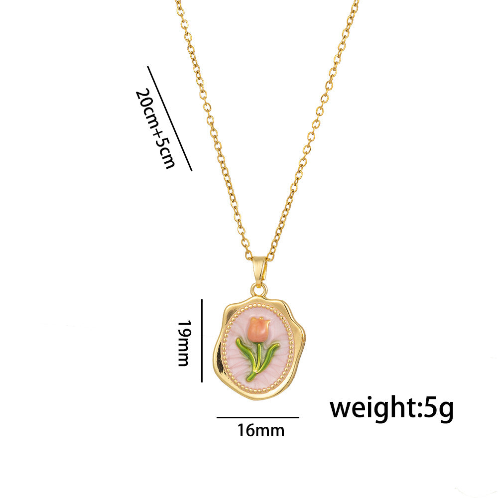 Vintage Drip Oil Floral Titanium Steel Pendant Charm Bar for Cable Chain Necklace