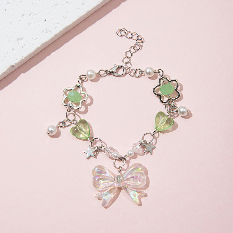 Braccialetto con fiocco e perline di cristallo fatto a mano per ragazze in stile principessa con materiale in resina e design a forma di stella