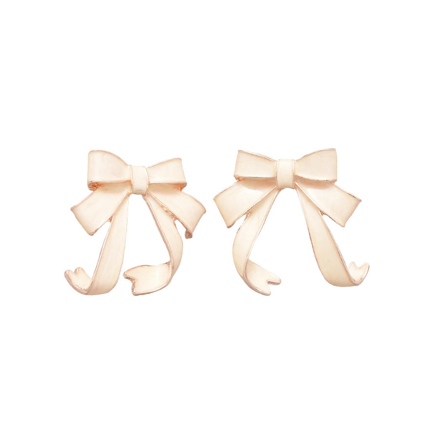 Pendientes Elegantes de Nudo de Lazo en Aleación con Acabado Esmaltado para Mujer, Estilo Lujo Minimalista