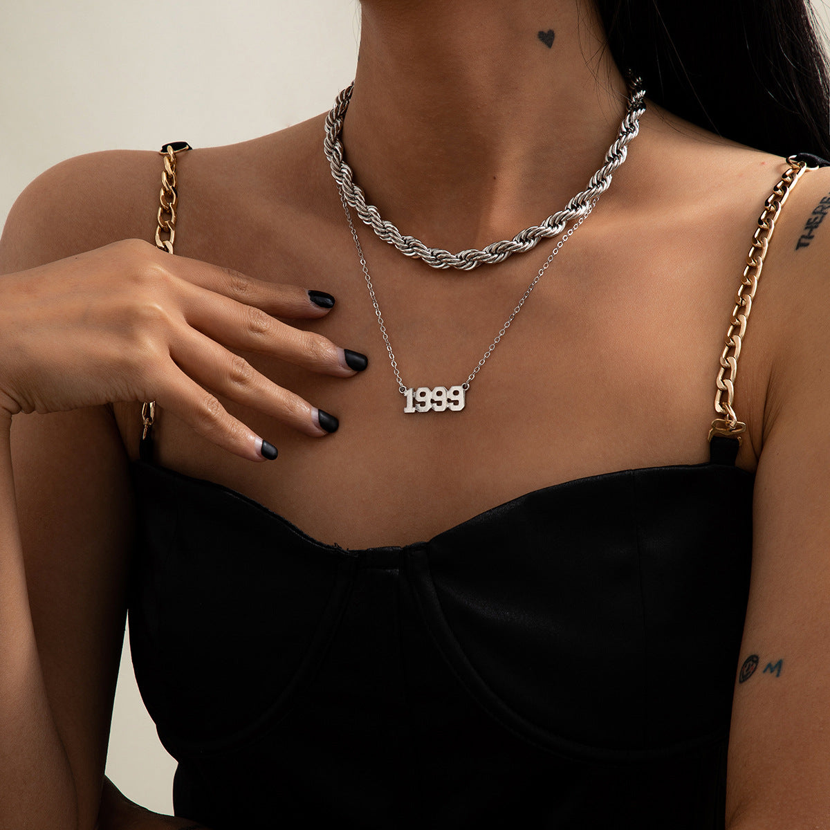 Juego de collares de aleación con letras geométricas para mujer, cadena tipo cable, chapado, estilo vintage minimalista