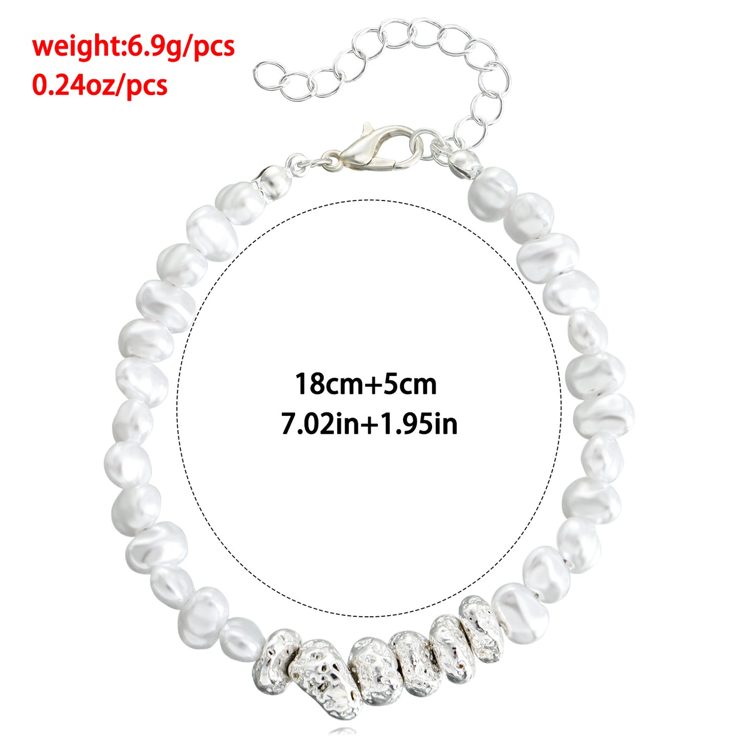 Geometric Fashion Bracelet for Women Made of Alloy with Plated Finish and Simulated Pearl Accents