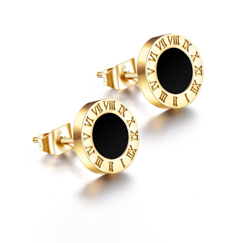 Minimalist Roman Numeral Titanium Steel Stud Earrings for Women with Plated Finish Fashionable Fall Winter Ear Jewelry