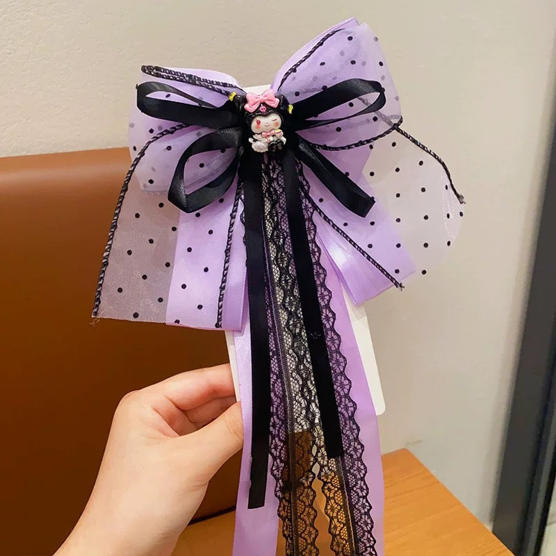 Cartoon Bowknot Hair Clip for Kids Made of Fabric with Ribbon and Pompom Accents in Princess Collection