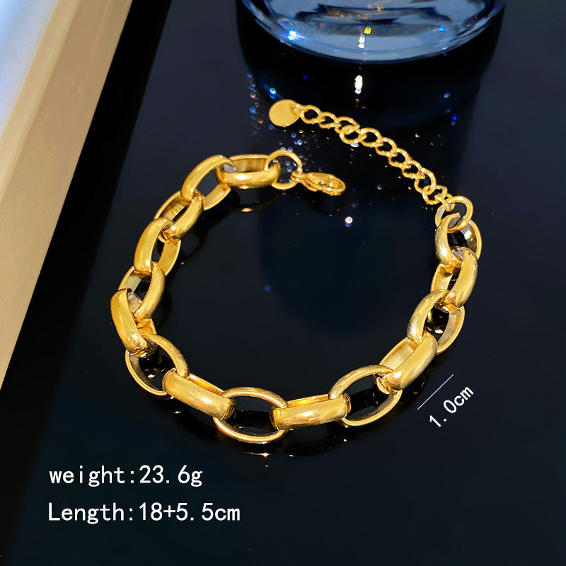 Hollow Chunky Chain Spliced Titanium Steel Bracelet Plated Unisex