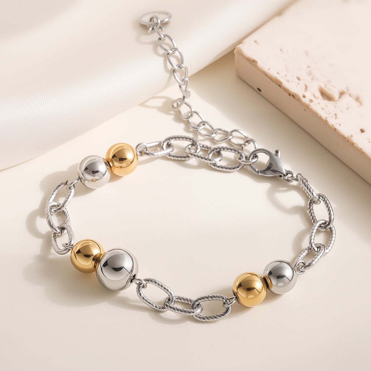 Fashion Color Block Round Geometric Stainless Steel Plated Bracelet for Women