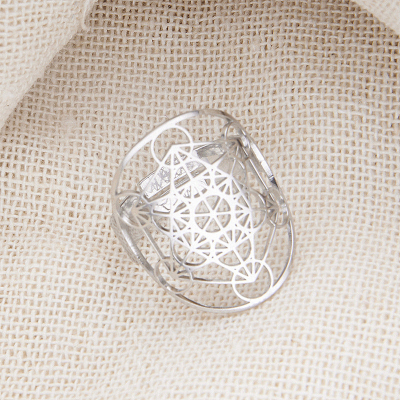 Adjustable Geometric Hexagram Oval Stainless Steel Ring with Polished Finish for Unisex