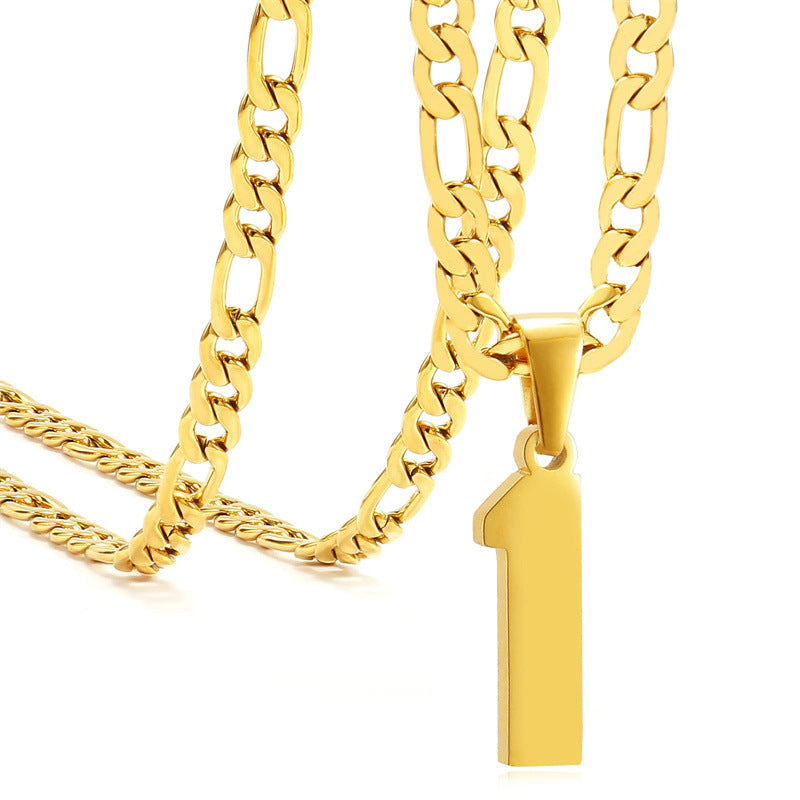 Minimalist Numeric Pendant Necklace for Men and Women Stainless Steel Chain with Polished Titanium Steel Charm