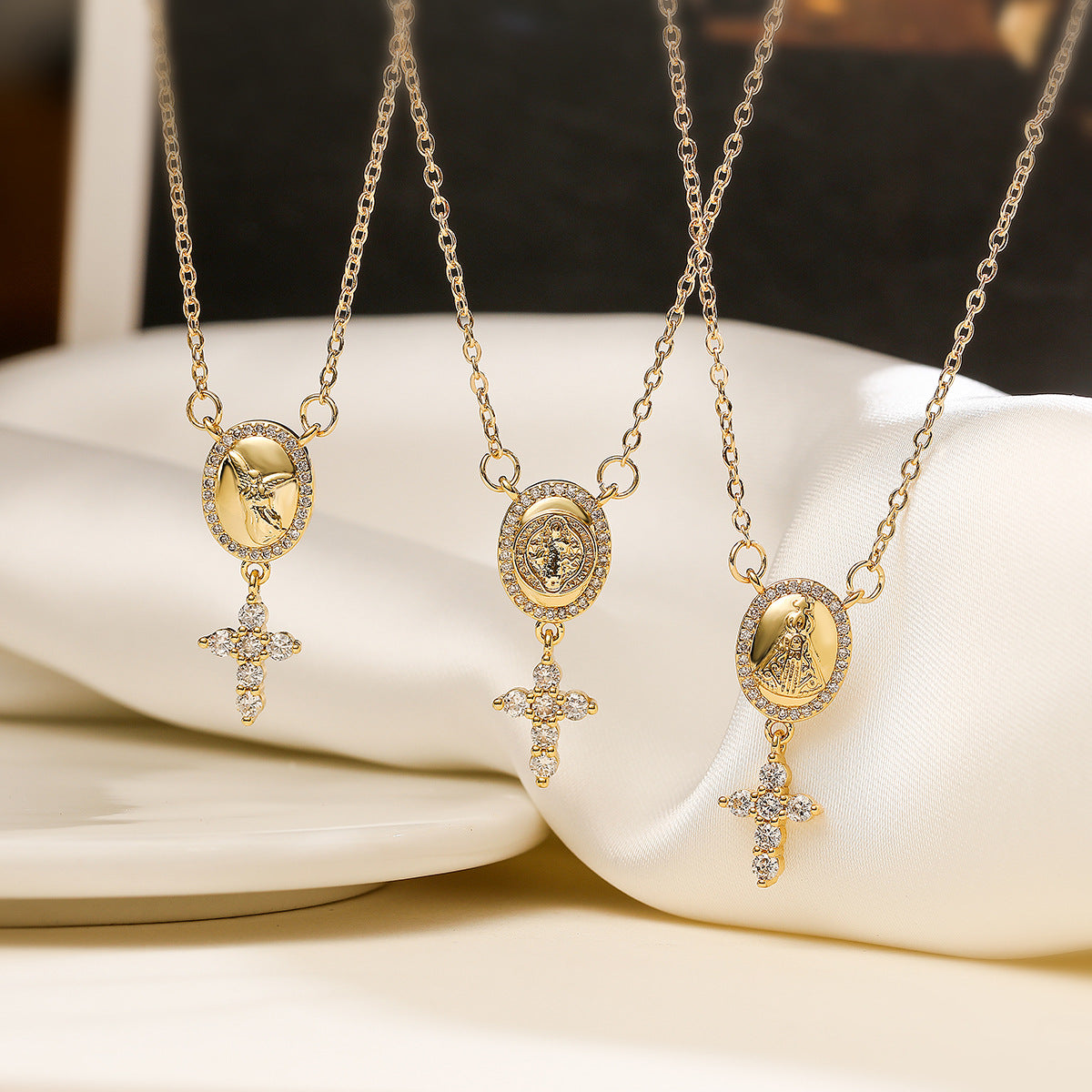 Minimalist Geometric Cross Pendant Necklace for Women with Copper Base Plated in 18K Gold and Zircon Inlay