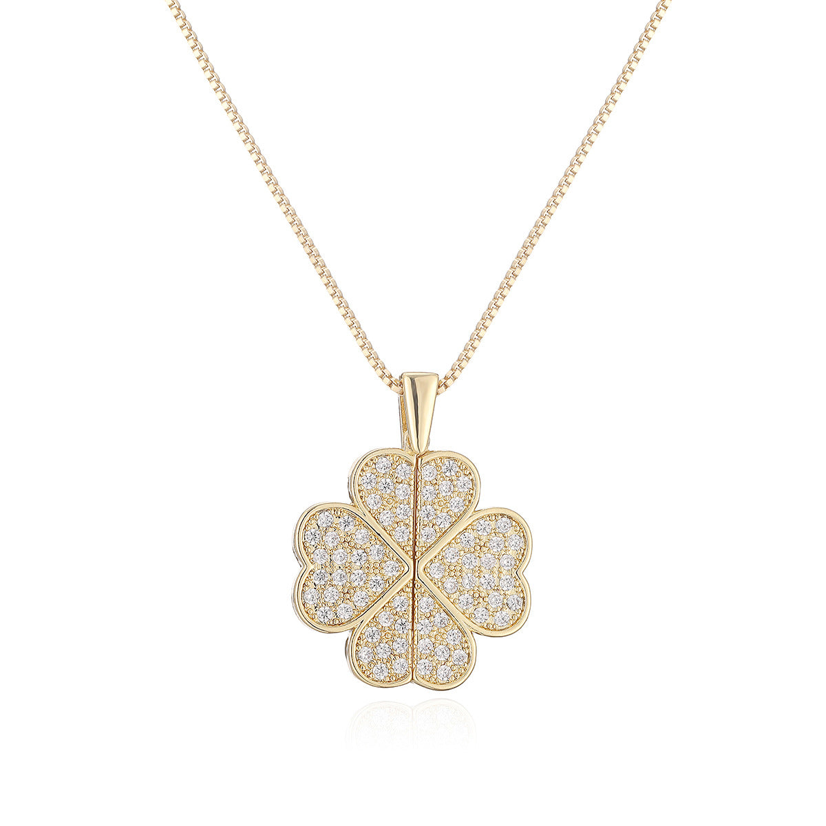 Minimalist Elegant 18K Gold Plated Brass Geometric Pendant Necklace with Cubic Zirconia for Women