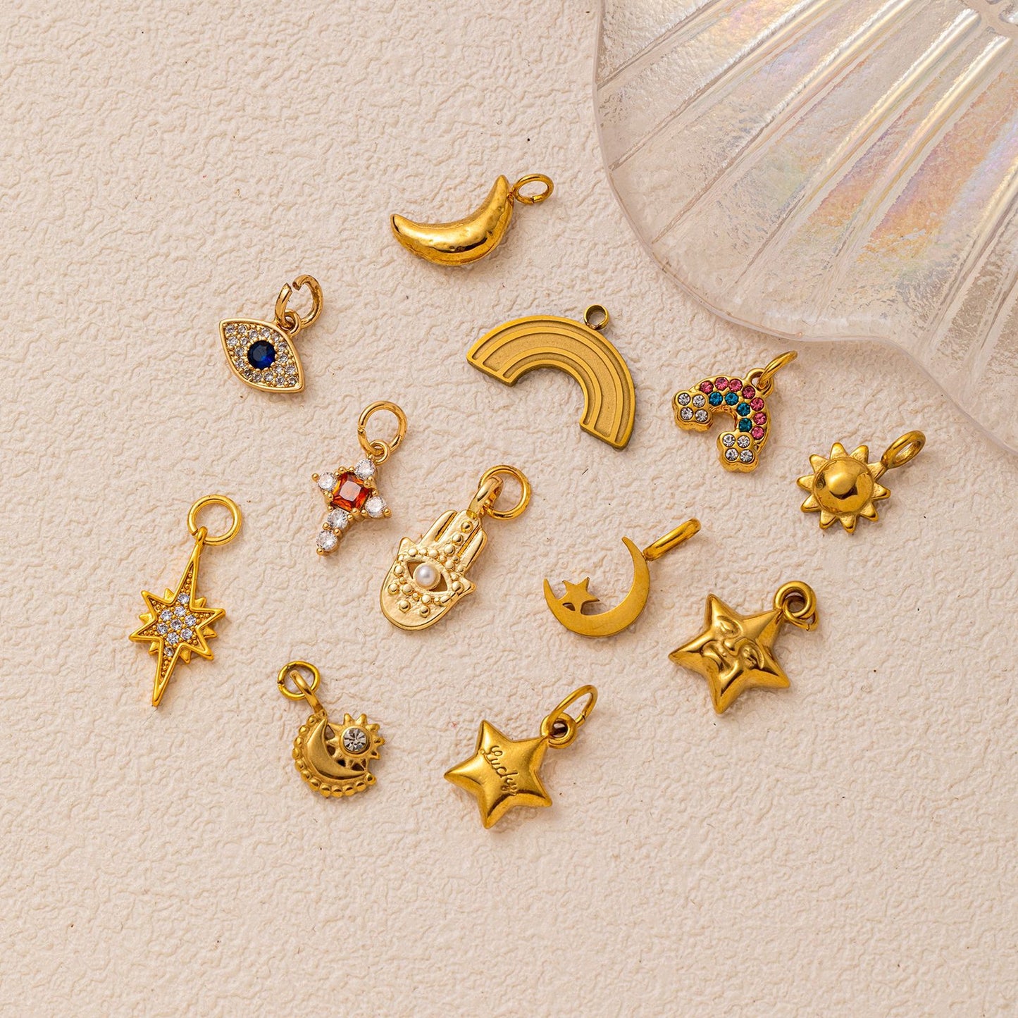 Vintage 18K Gold Plated Stainless Steel Star Eye Charm Bar