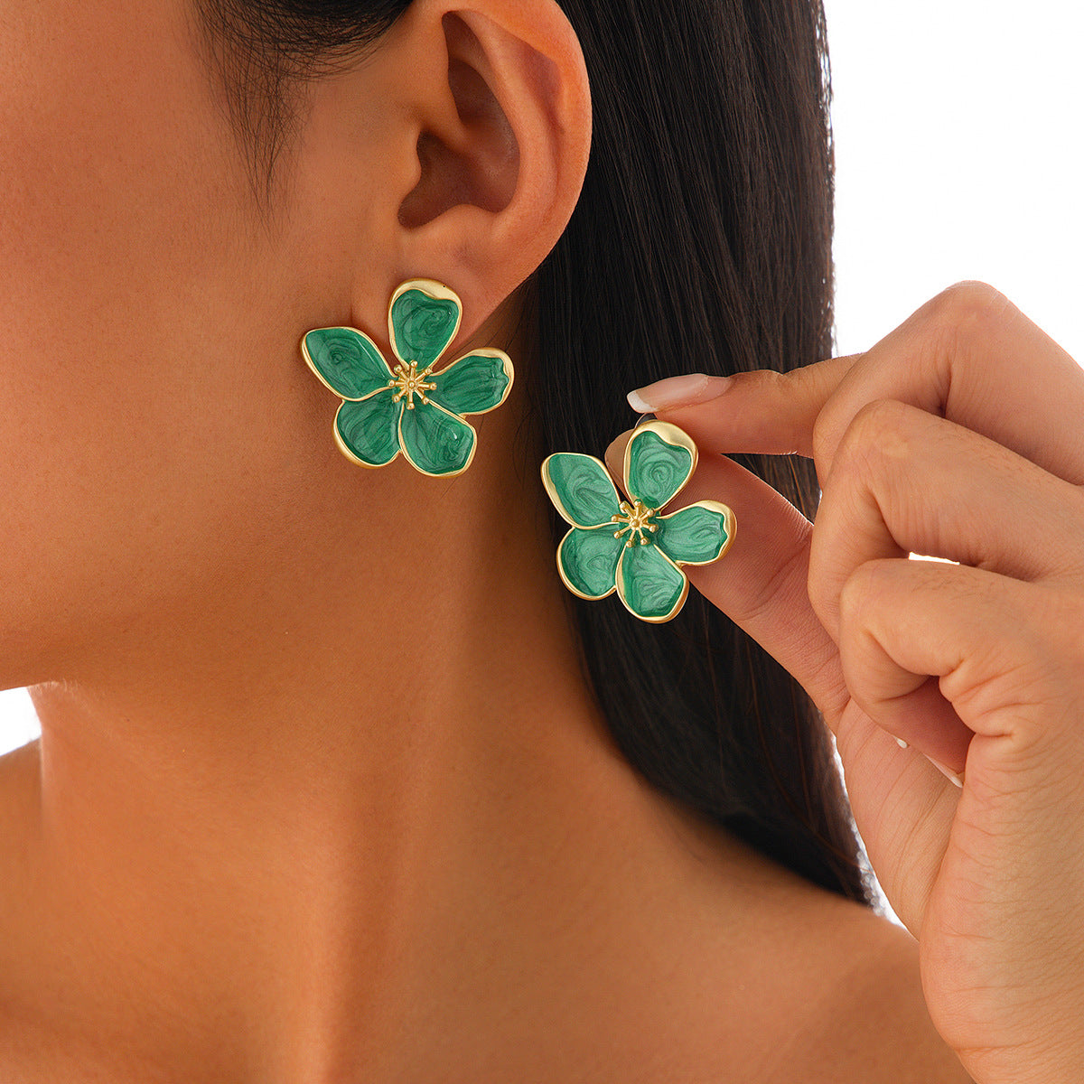 Sweet Punk Plated Alloy Floral Plant Earrings with Imitation Pearl Tassel for Women