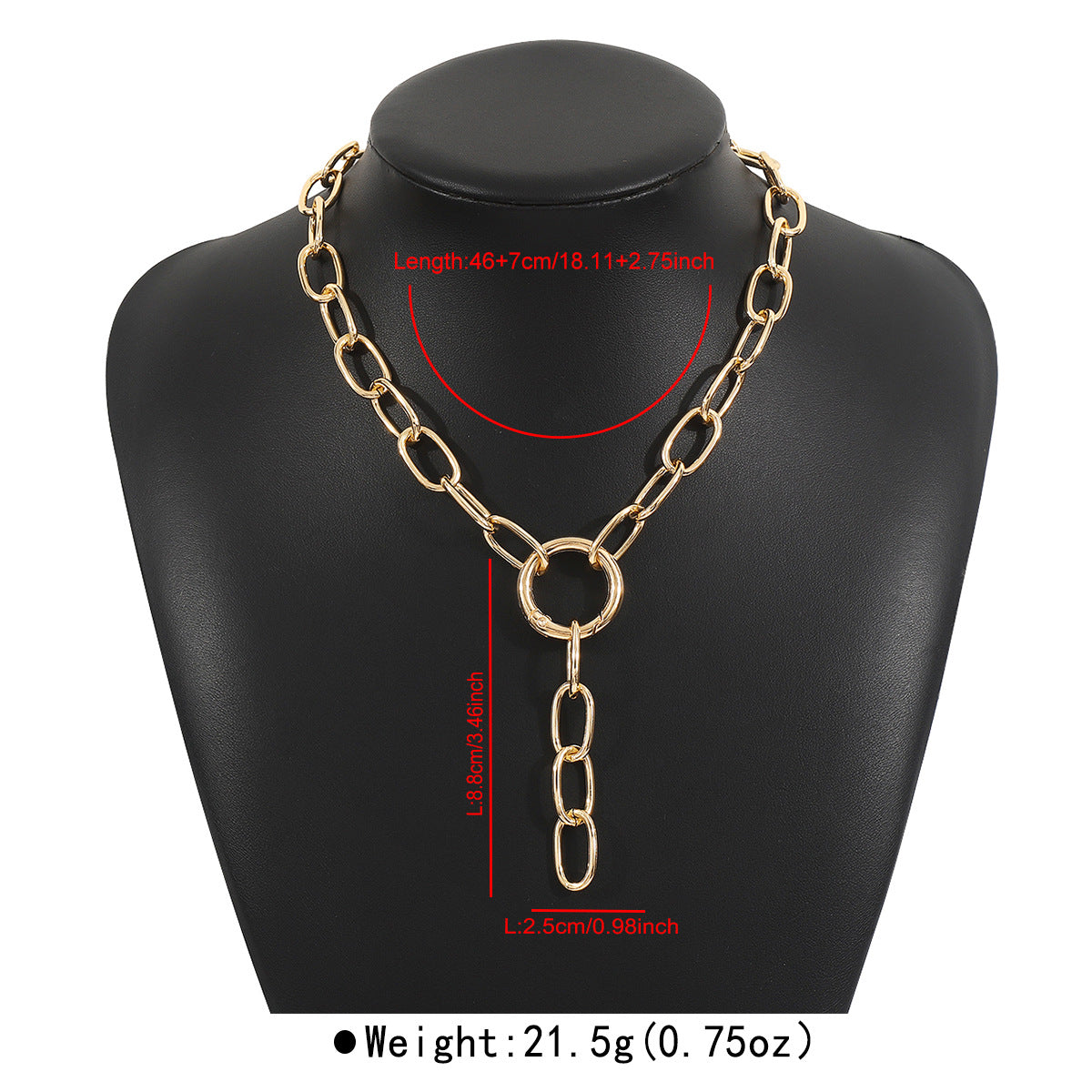 Collar con diseño geométrico hueco en forma de Y para mujer, estilo punk minimalista, con cierre de aleación y cadena de aluminio con acabado chapado.