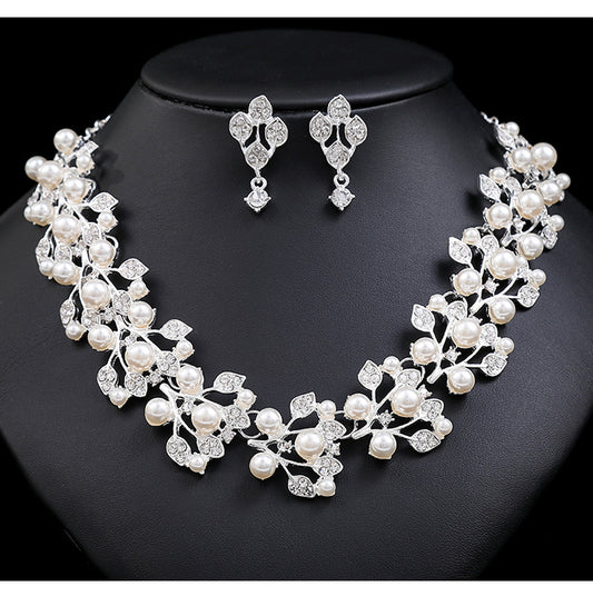 Conjunto de collar y pendientes de aleación en forma de hoja estilo OL de moda para mujer con acabado galvanizado